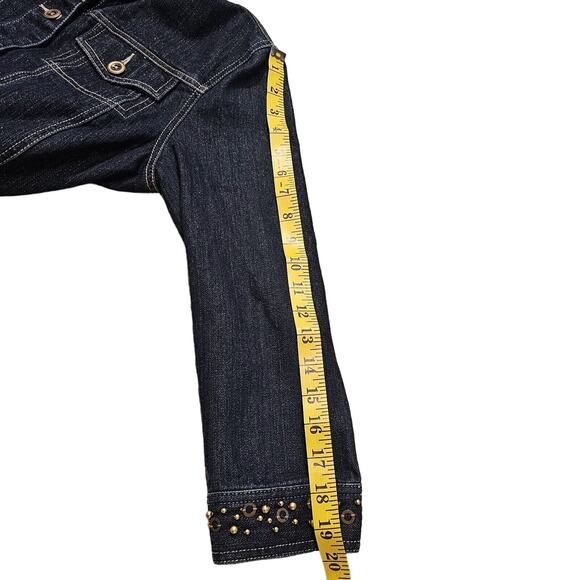 Dark Wash Denim Jacket Sz 8 Studded Collar & Cuffs All Over Gold Sparkle Cottage - Picture 10 of 12